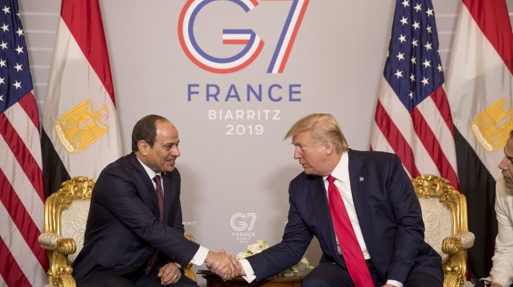 President Donald Trump and Egyptian President Abdel Fattah al-Sisi participate in a bilateral meeting at the G-7 summit in Biarritz, France, Monday, Aug. 26, 2019.