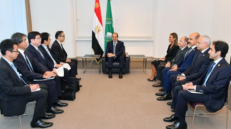 President Abdel Fatah al-Sisi meets with Masumi Kakinoki, the CEO of Japan's Marubeni Corporation and representatives from the company in Japan on the sidelines of TICAD- Press photo
