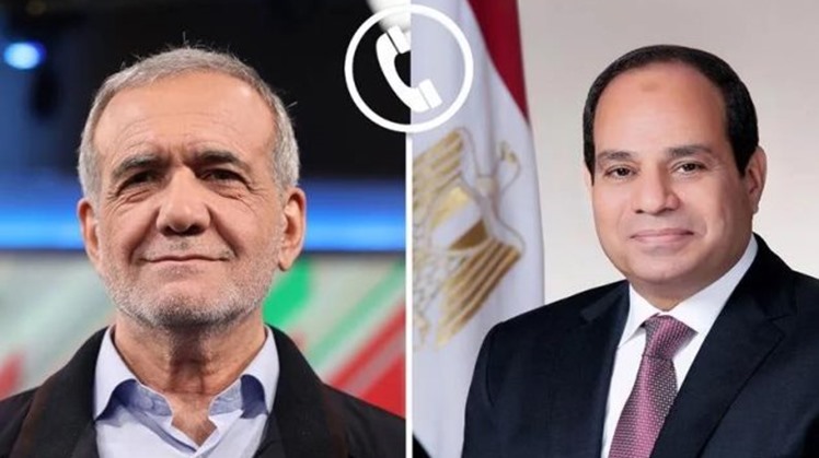 Photos of Egyptian President Abdel Fattah El-Sisi (R) and his Iranian counterpart, Masoud Pezeshkian (L) - Compiled by the Egyptian Presidency