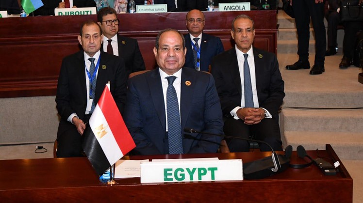 Egypt's President Abdel Fattah El-Sisi during his participation in the Seventh Mid-Year Coordination Meeting in Malabo, 13 July 2025.