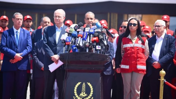 Egypt’s Foreign Minister, Badr Abdelatty held a joint press conference on Monday with the Palestinian Prime Minister Mohammed Mustafa in front of Rafah border crossing - Press Photo