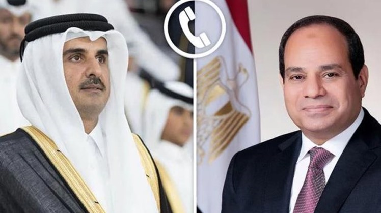 President Abdel Fattah El Sisi held a phone call on Tuesday with Qatar’s Emir Sheikh Tamim bin Hamad Al-Thani.