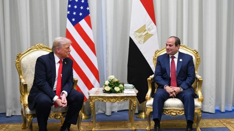 President Sisi with US president Donald Trump at Sharm El Sheikh after holding the Sharm El Sheikh Summit on ending war in Gaza on October 13, 2025
