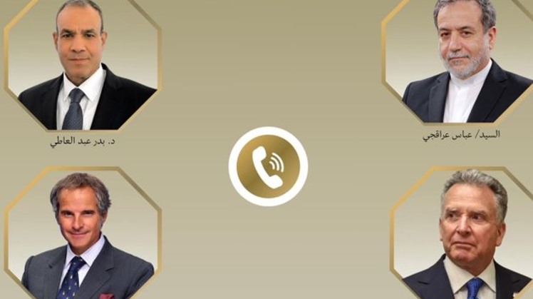 From upper left corner, clockwise: Egypt's FM Badr Abdelatty, Iran's FM Abbas Araghchi, IAEA Director General Rafael Grossi, and US Envoy Steve Whitkoff