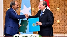 Egyptian President Abdel Fattah El-Sisi and Somali President Sheikh Mohamud sign a joint political declaration in Cairo, 24 January 2025.