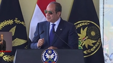Egypt's President Abdel Fattah El-Sisi delivers a speech as he attended the graduation ceremony of the 2025 class of the Police Academy on 8 Oct. 2025 - Presidency