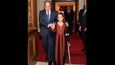 President Abdel Fattah El-Sisi embraced 10-year-old Palestinian girl Retaj Mohammed Riyad, a survivor of the Gaza war who lost her entire family.
